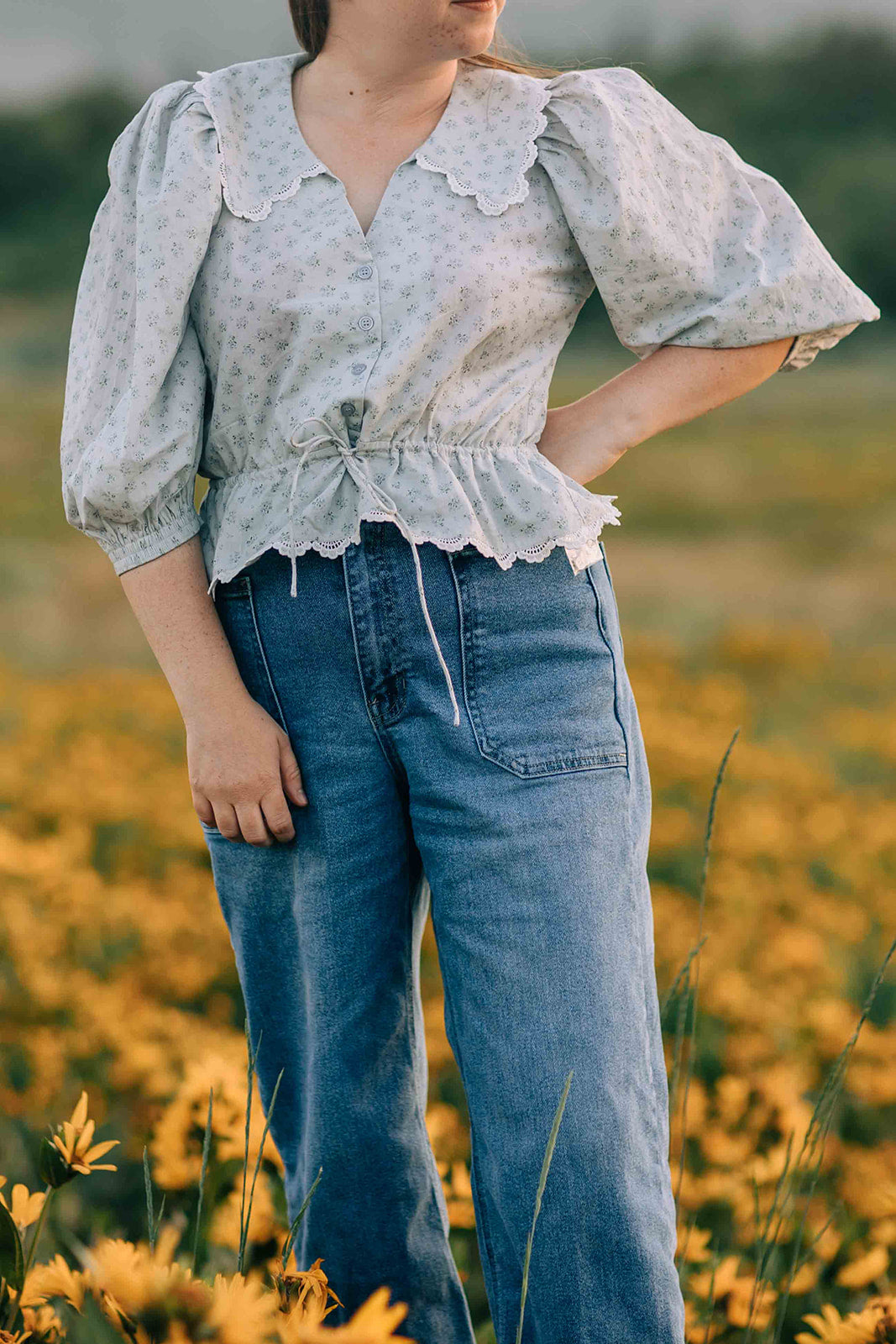 Heidi top -  dusty blue floral